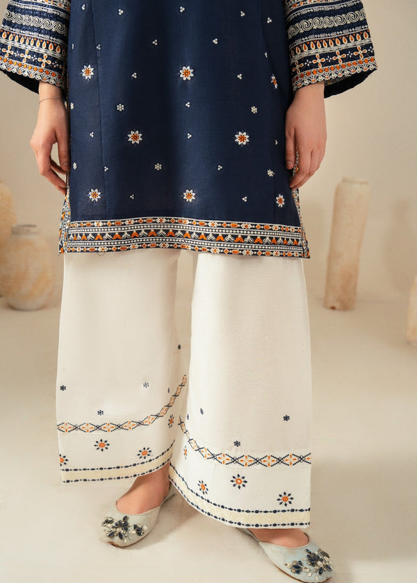 Women’s Navy Blue Embroidered Cotton Kurta Set