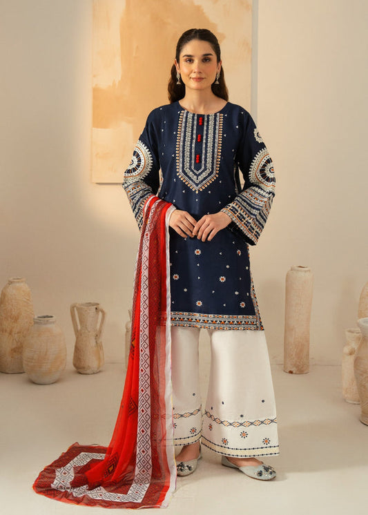 Women’s Navy Blue Embroidered Cotton Kurta Set
