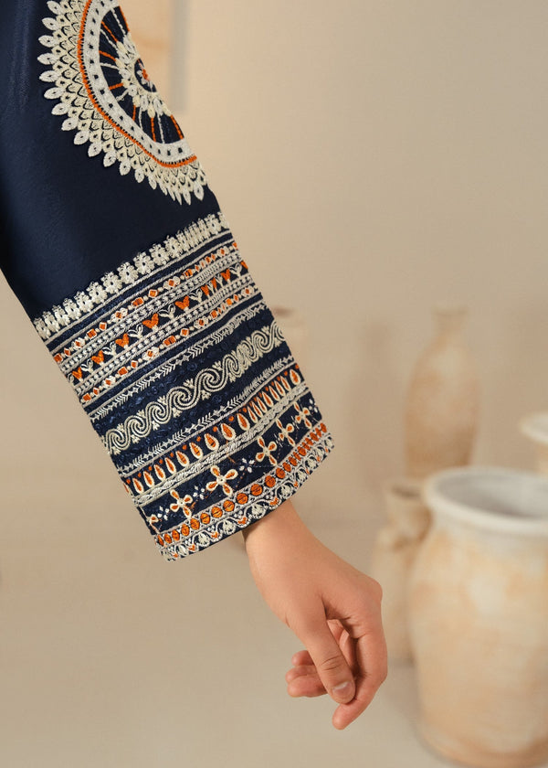 Women’s Navy Blue Embroidered Cotton Kurta Set